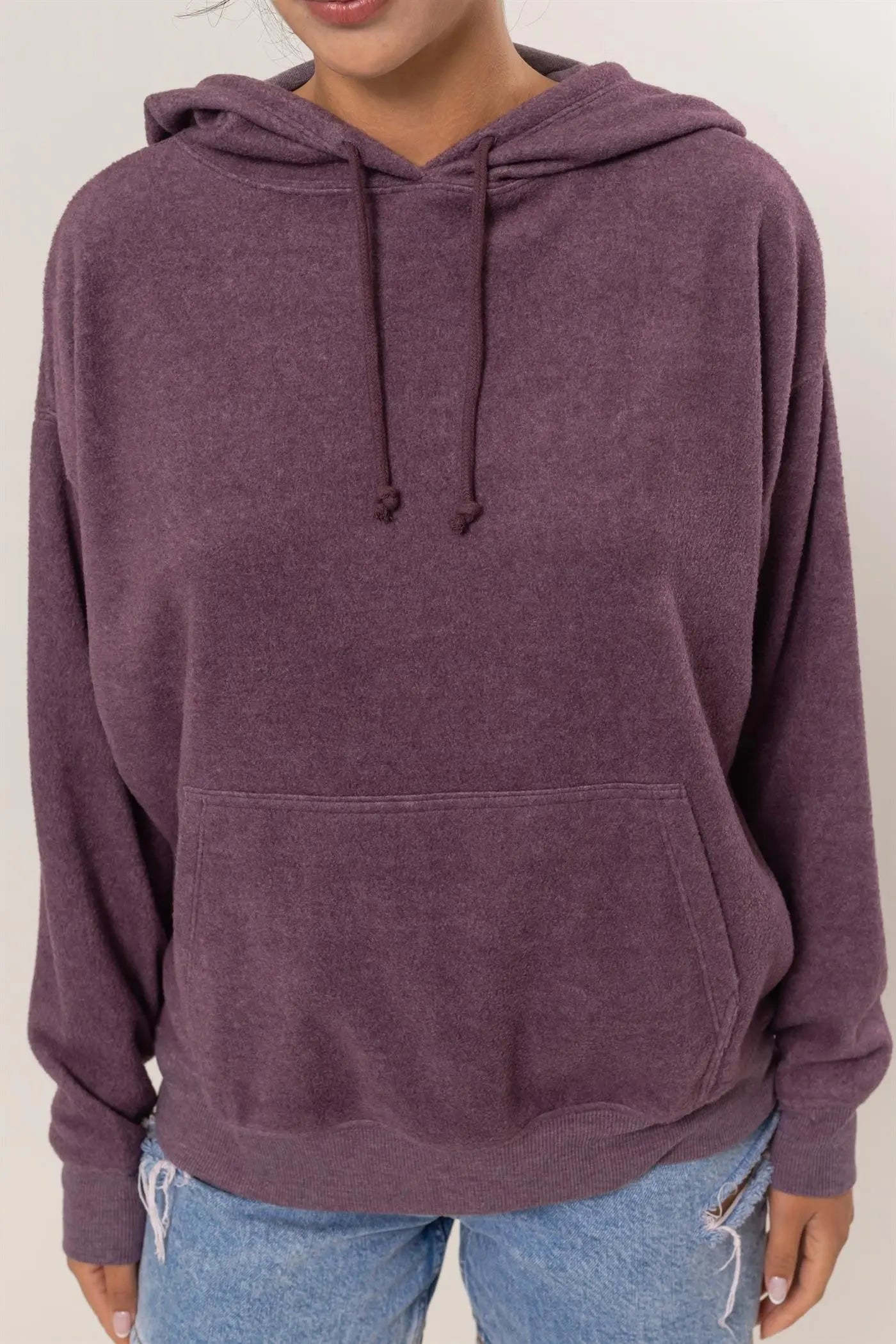 HYFVE Brushed Long Sleeve Hoodie with Kangaroo Pocket Trendsi