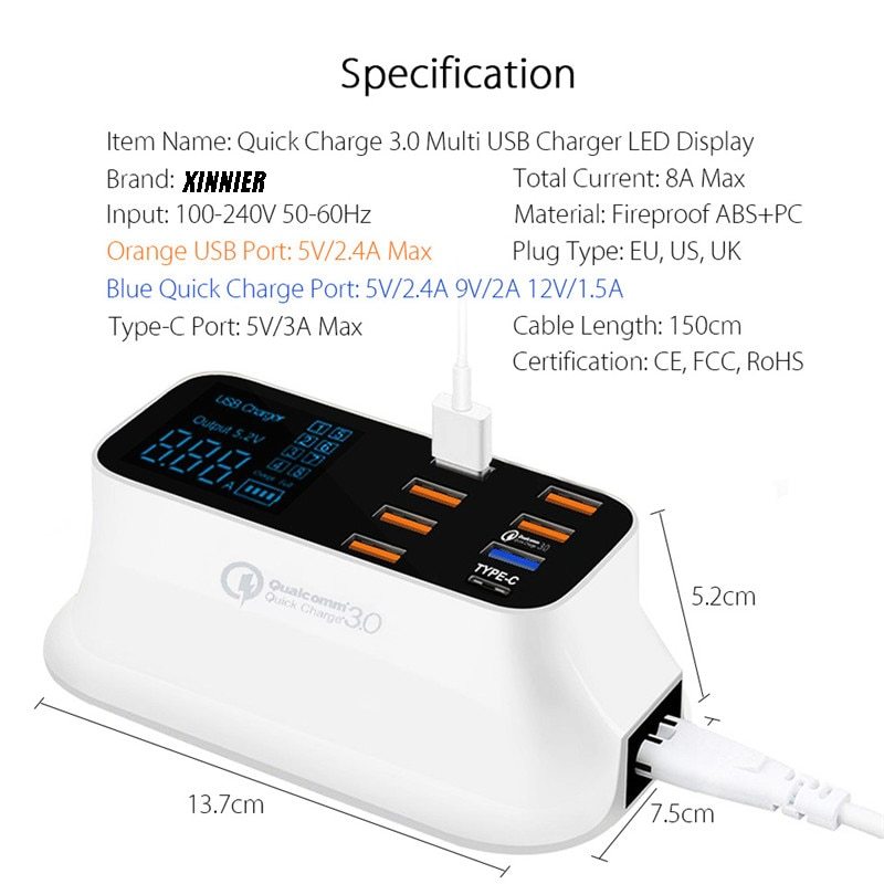 Quick Charge 3.0 Ordinary Smart USB Charger Station ARZ