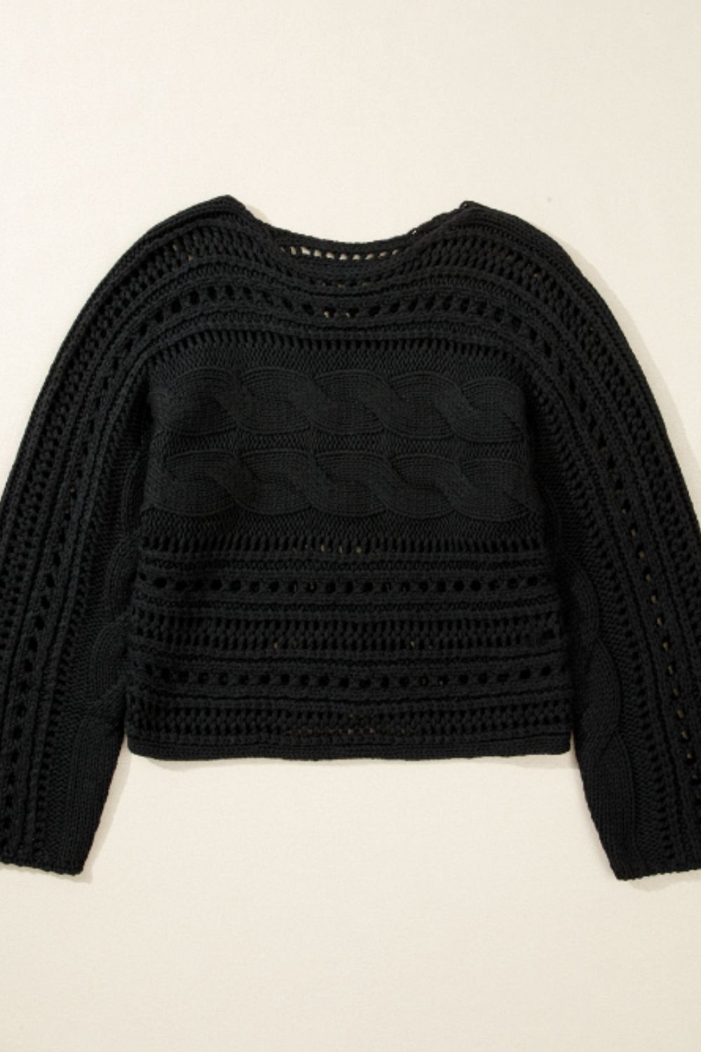 Openwork Cable Knit Long Sleeve Sweater Trendsi