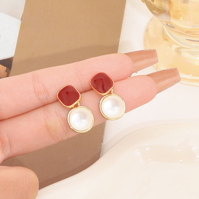 French Style Retro Stud Earrings Simple Buttons Elegant Dripping Earrings ARZ