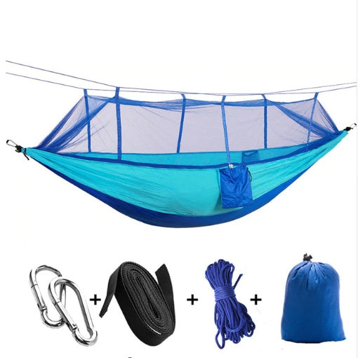 Outdoor Parachute Cloth Hammock Couble with Mosquito Net Light Portable Army Green Insect-proof Camping Aerial Tent ARZ