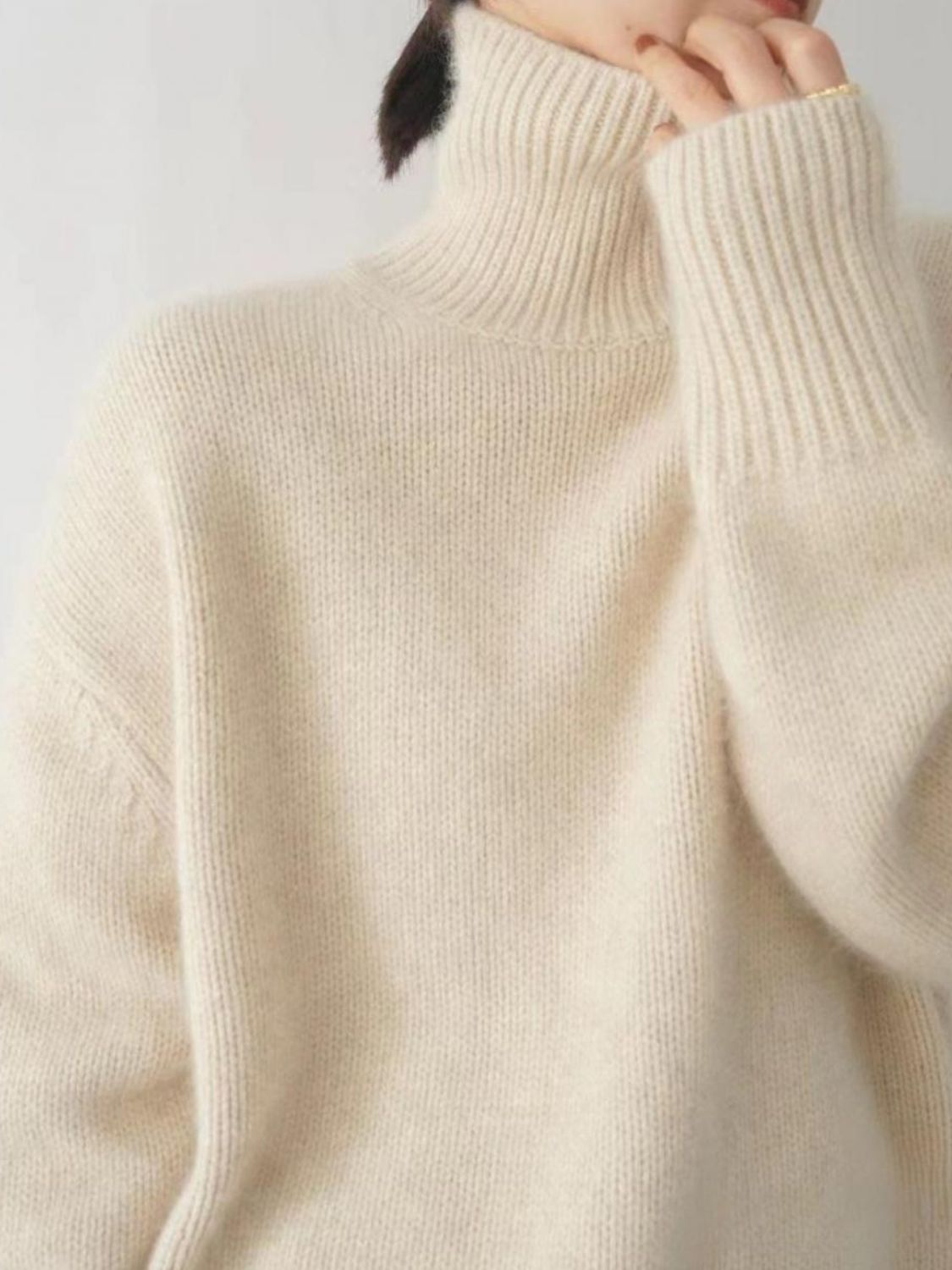 Turtleneck Dropped Shoulder Long Sleeve Sweater Trendsi