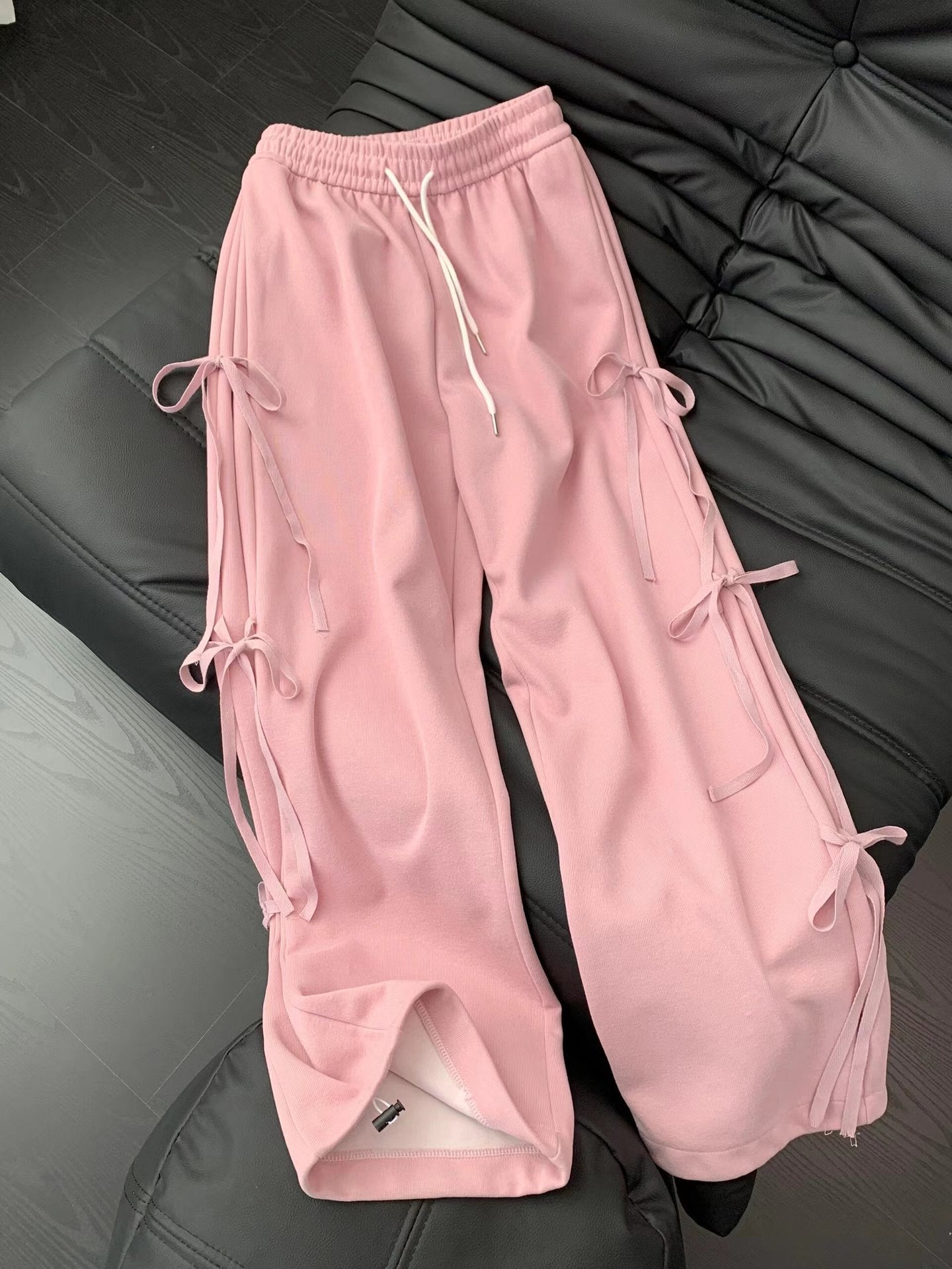 Women's Korean-style Vintage Bow Lace Up Straight Sweatpants ARZ