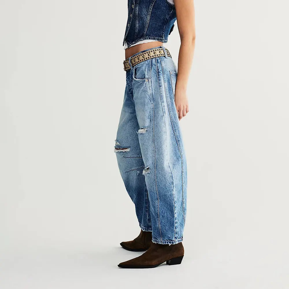 Women's Retro Distressed Washed Blue Hip Hop ARZ