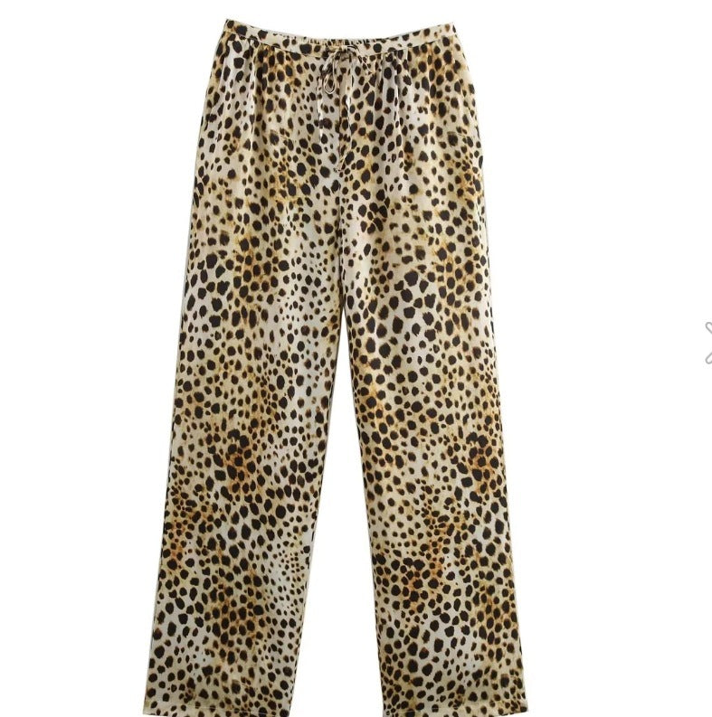 Women's Leopard Print Suspender Trousers Suit ARZ