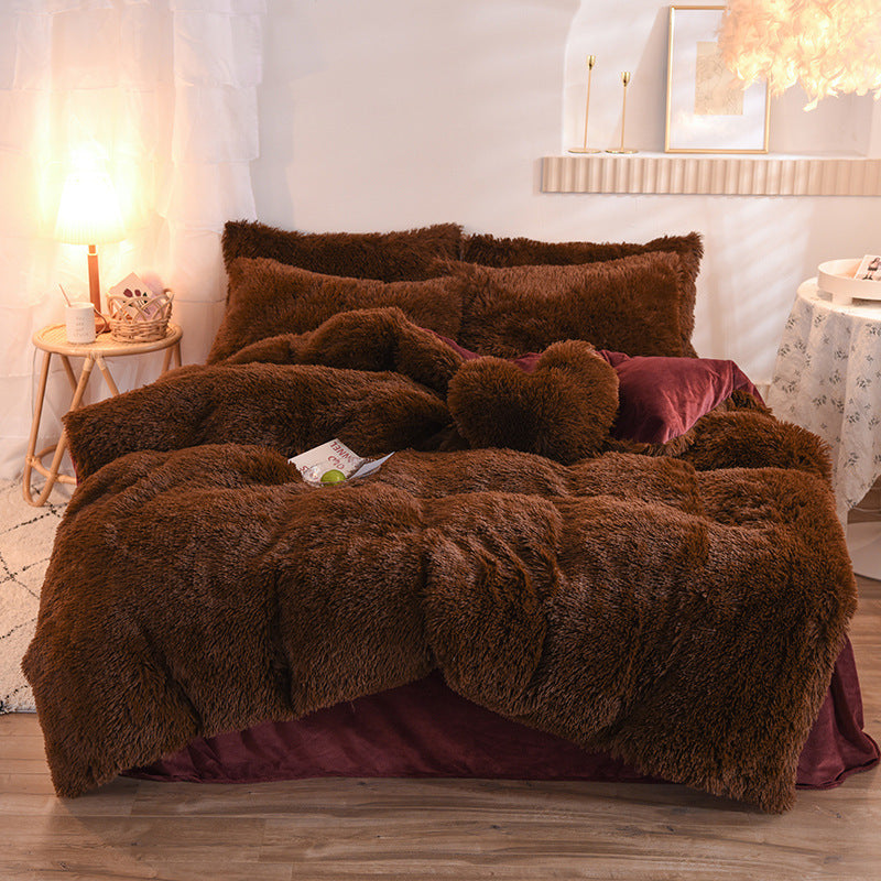 Luxury Thick Fleece Duvet Cover Queen King Winter Warm Bed Quilt Cover Pillowcase Fluffy Plush Shaggy Bedclothes Bedding Set Winter Body Keep Warm ARZ