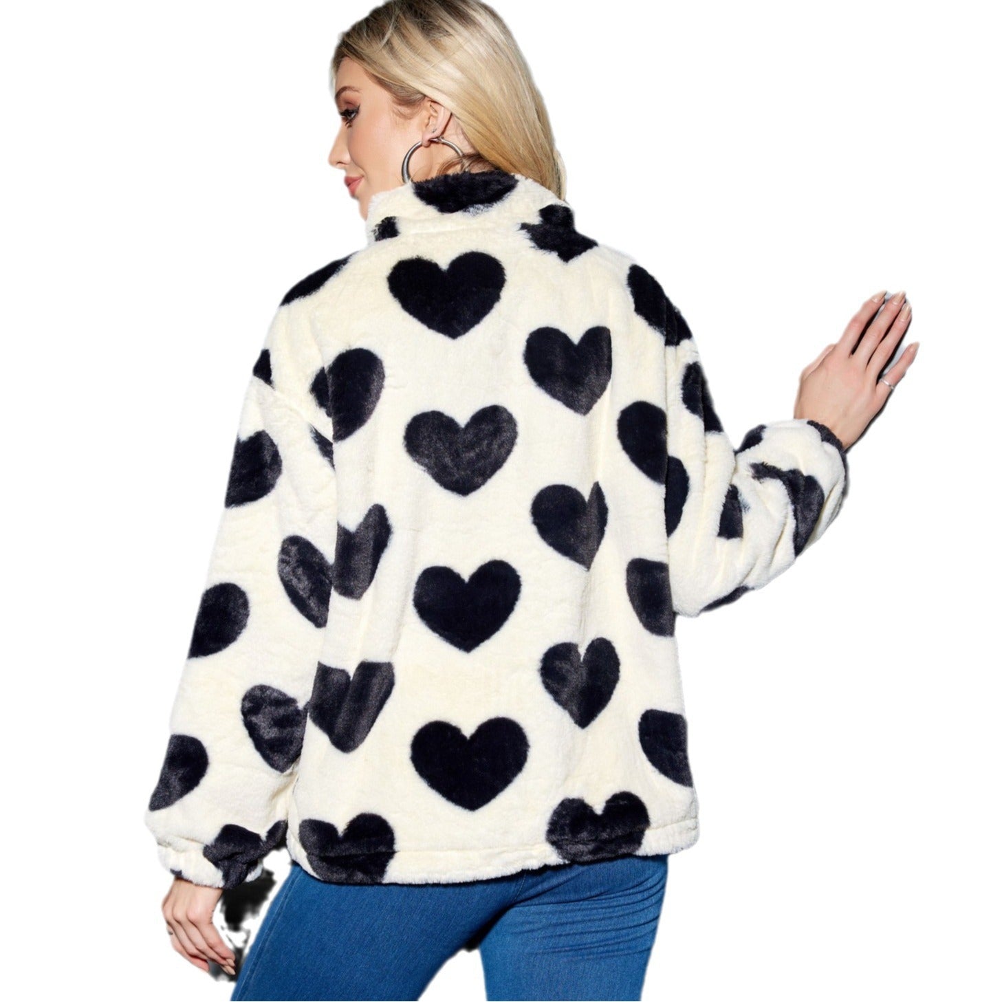 Heart-shaped Zipper Thermal Coat For Women ARZ