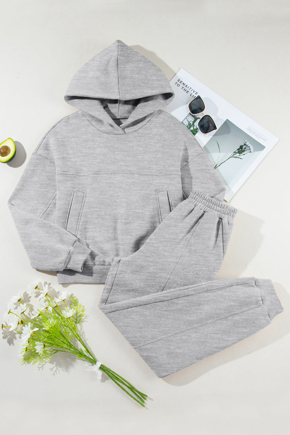 Dropped Shoulder Long Sleeve Hoodie and Pants Active Set Trendsi