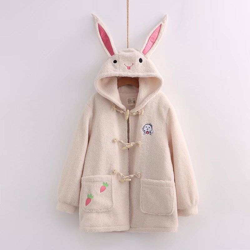 Winter Cartoon Little Lamb Cotton Velvet Thickening Embroidery Rabbit Mid-length  Jacket ARZ