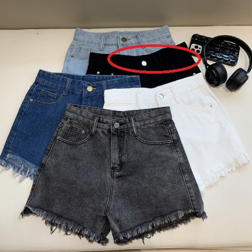 Wide Leg Denim Shorts Frayed Summer New High Waist Slimming ARZ