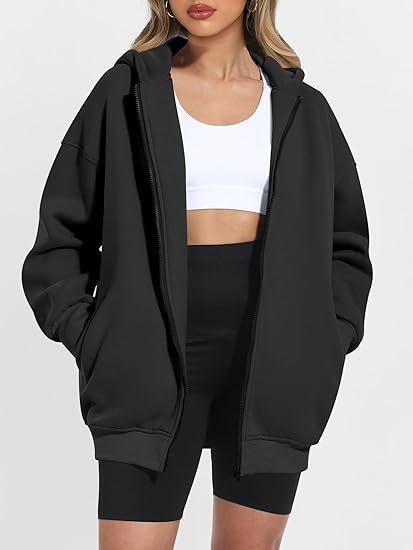 Women's Zipper Hooded Sweatshirt Oversized Long Sleeve ARZ