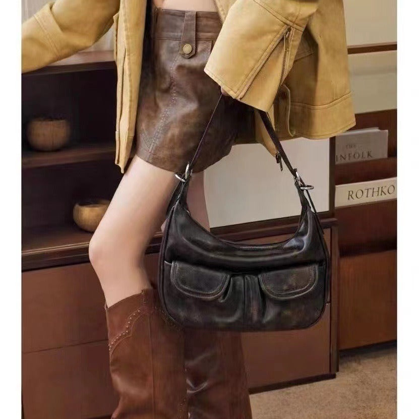 One-shoulder Maillard Distressed Underarm Bag Women ARZ