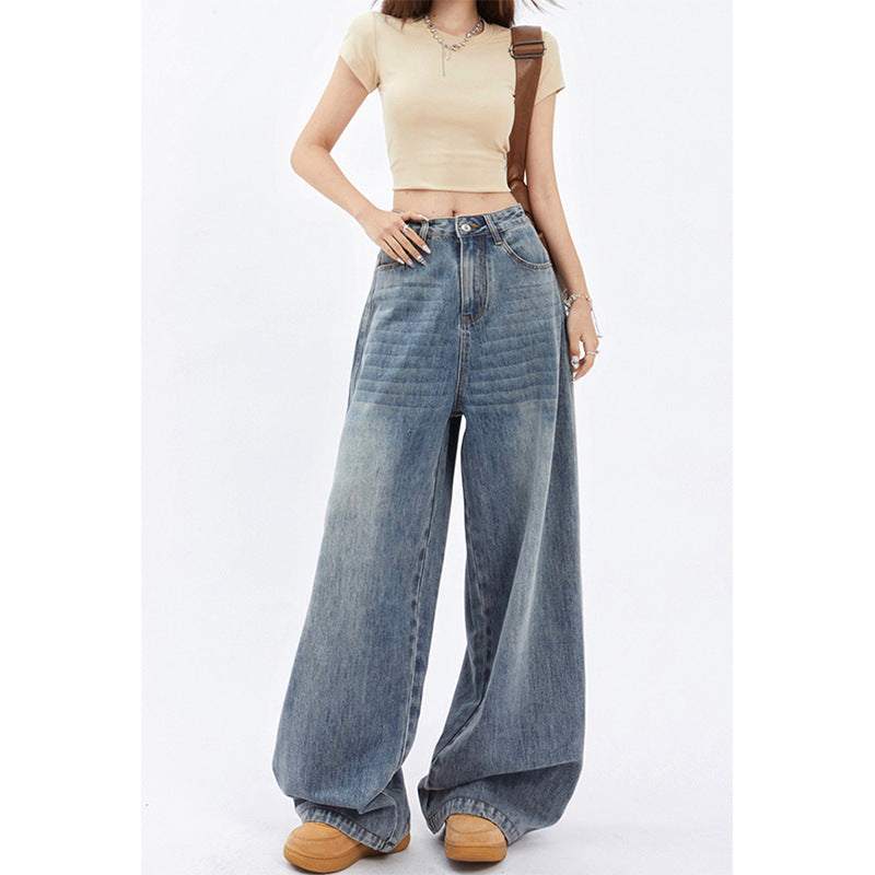 Women's High Waist Wide Leg Jeans Baggy Straight Trousers ARZ