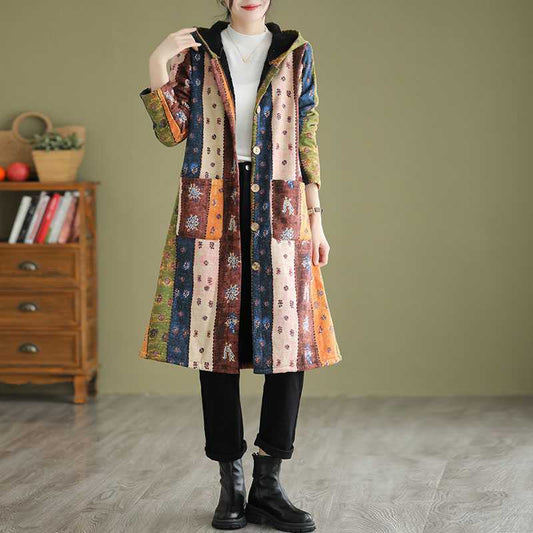 Ethnic Style Fleece-lined Thick Mid-length Trench Coat ARZ