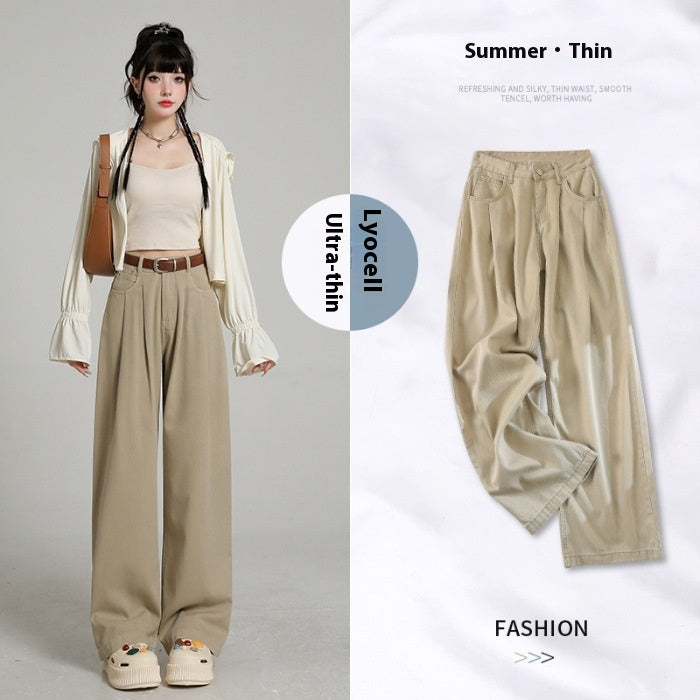 Summer Thin High Waist Belly Contracting Breathable Draping Lengthened Wide Leg Pants ARZ