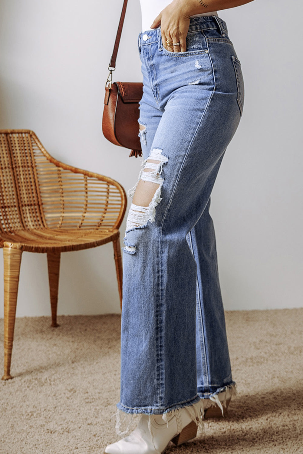 Distressed Straight Leg Jeans with Pockets Trendsi