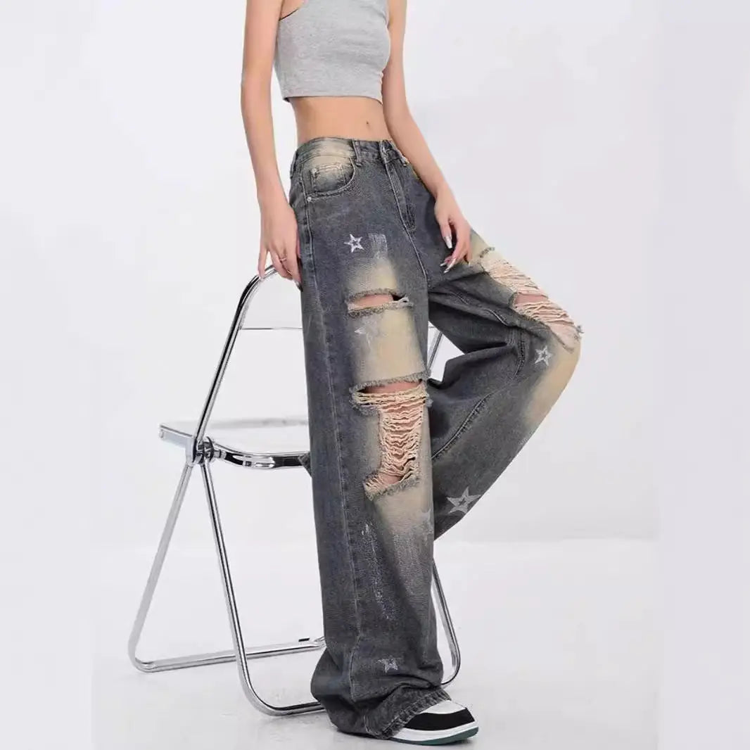 New High Street Loose American Retro XINGX Ripped Jeans For Women ARZ