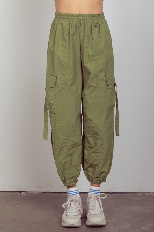 VERY J Elastic Waist Woven Cargo Pants Trendsi