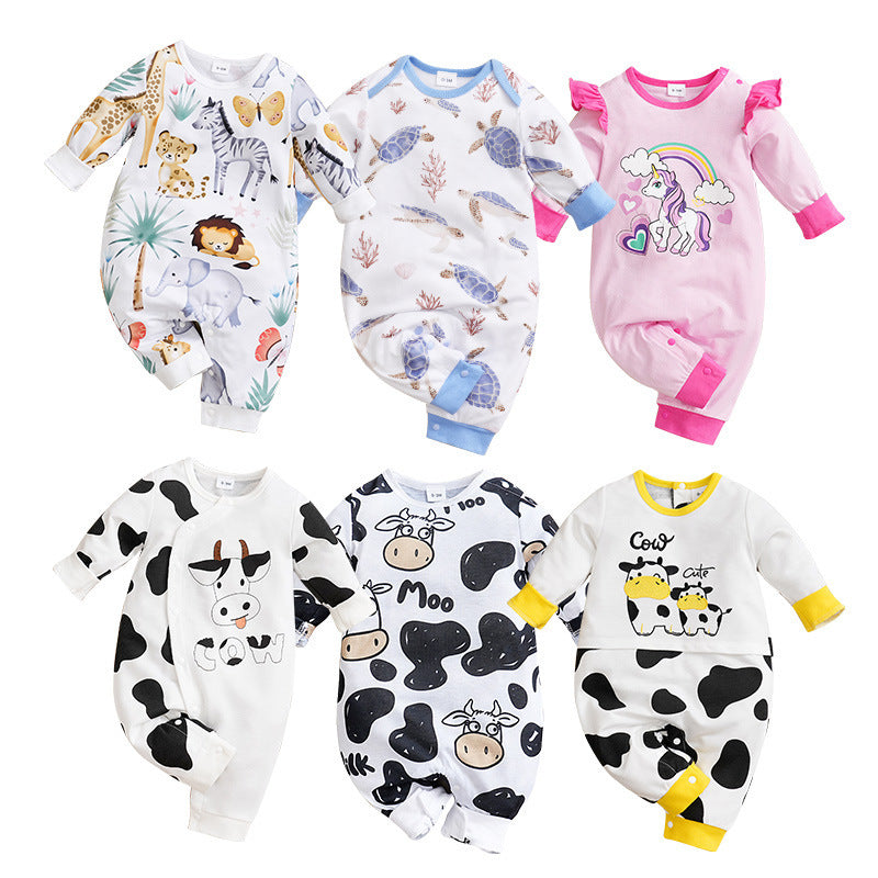 Baby Spring And Autumn One-piece Pajamas Newborn Baby Four Seasons Home Romper New Long Sleeve Inner Pullover ARZ