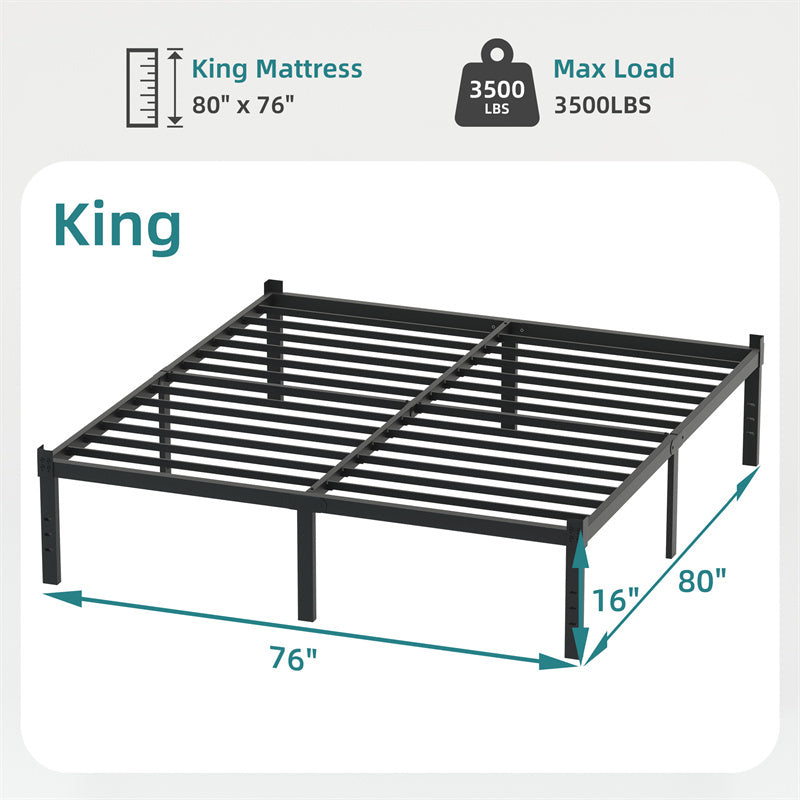 Classic Iron Bed Frame Mattress Under Bed Storage No Box Spring Needed Singe Full Queen King Size Black ARZ