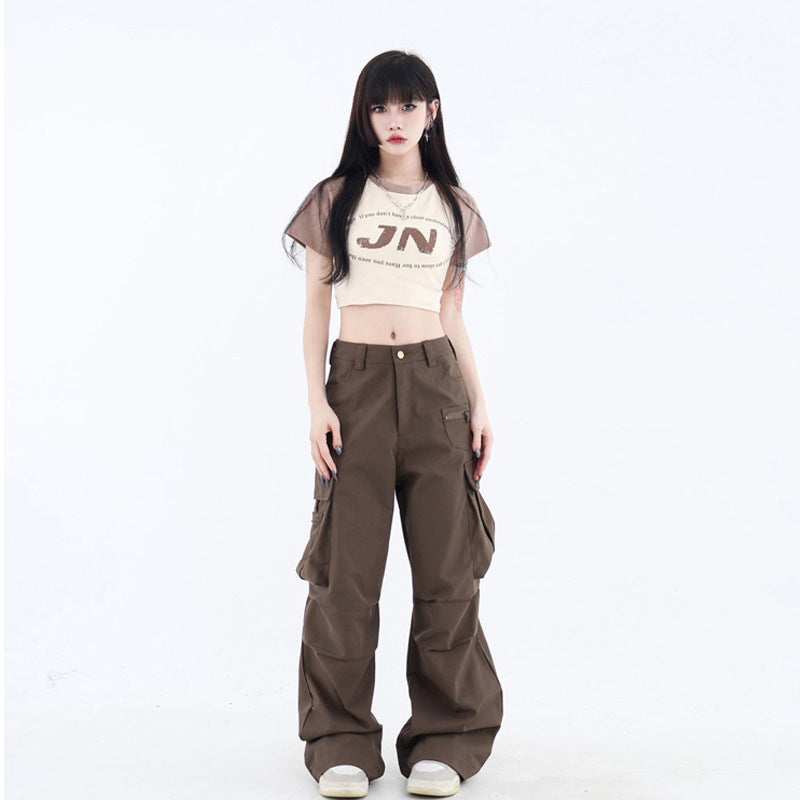 Personalized Pleated Large Pocket High Waist American Overalls For Women ARZ