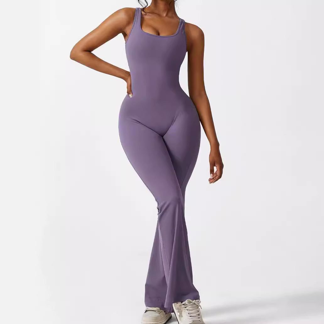 Women Sleeveless Flare Jumpsuits Fitness Yoga Long Pants ARZ