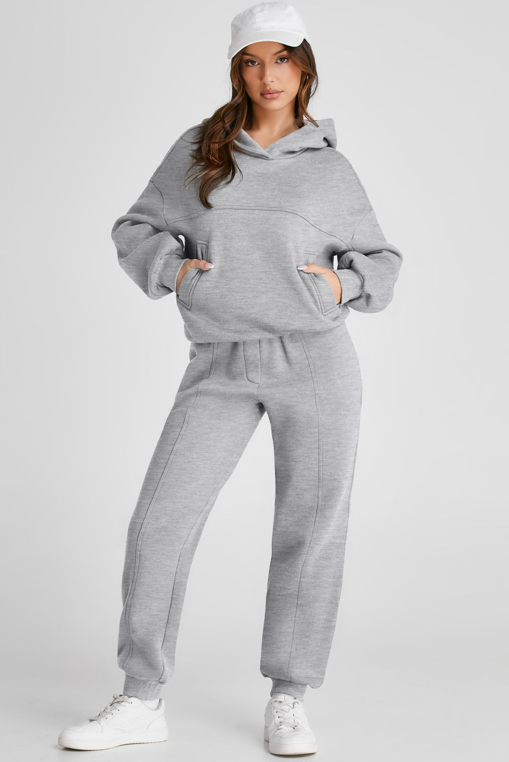 Dropped Shoulder Long Sleeve Hoodie and Pants Active Set Trendsi