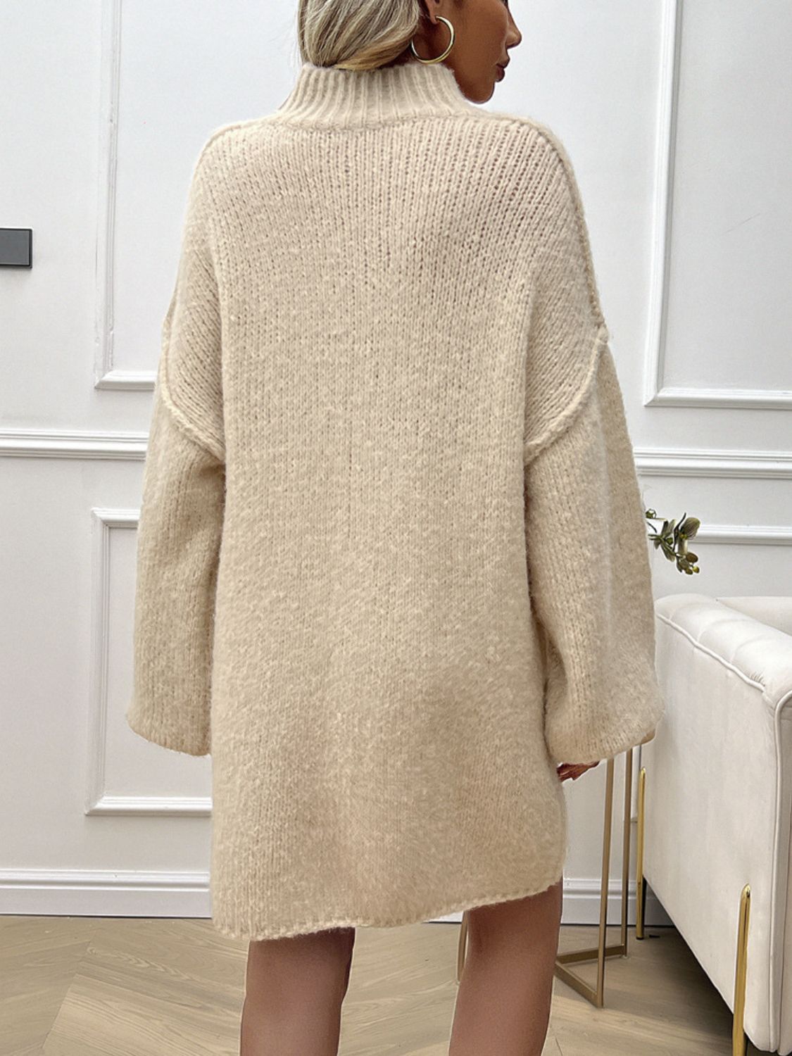 Devine Mock Neck Long Sleeve Mini Sweater Dress Trendsi