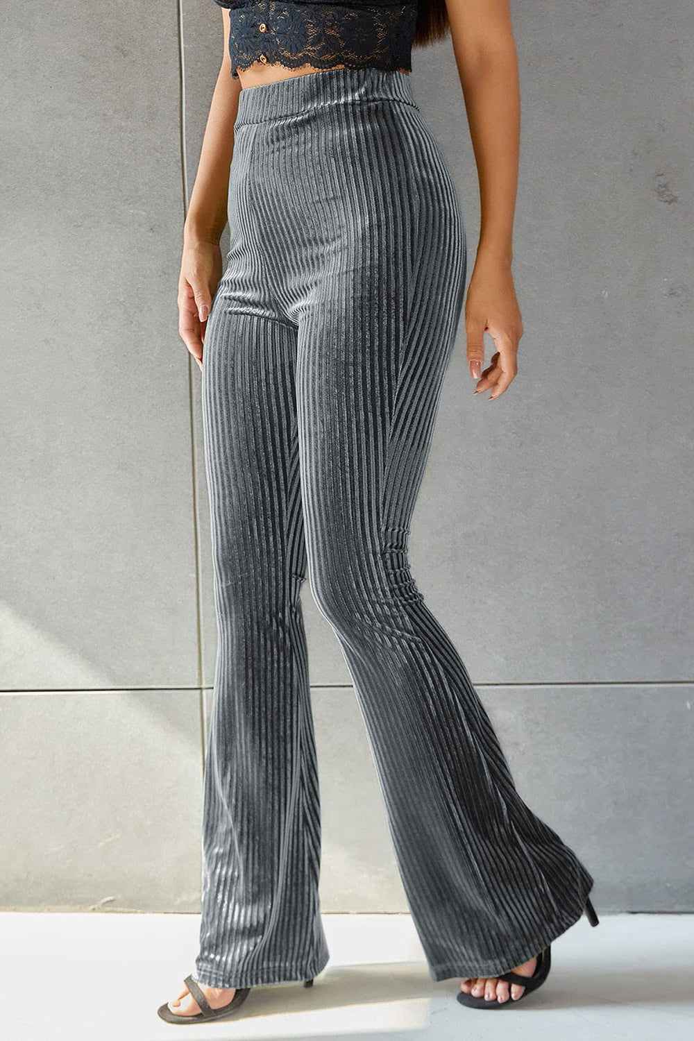 Stylish Ribbed High Waist Flare Pants for a Trendy Look Trendsi