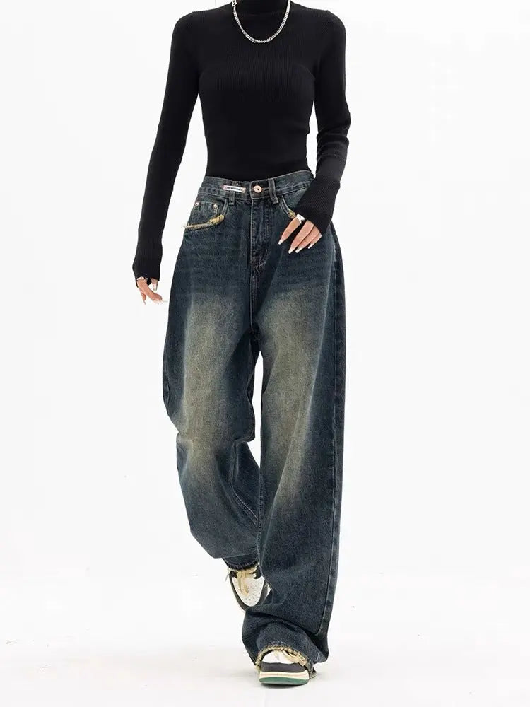 Women's Wide-leg Jeans Loose High Waist Drooping ARZ