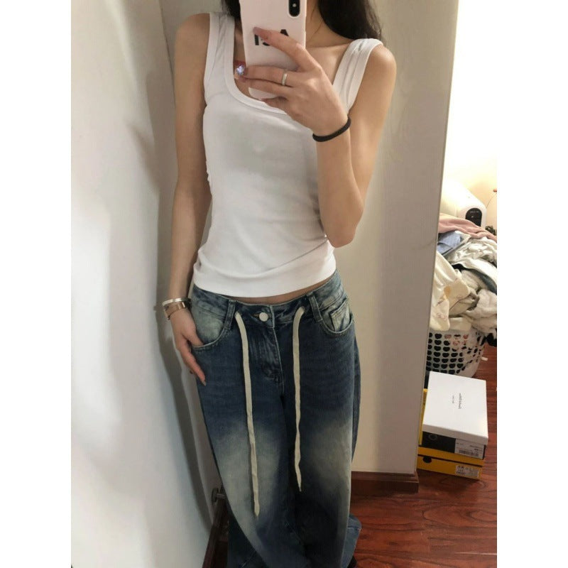 Straight Loose Slimming And Wide Leg All-match Retro Washed Jeans ARZ