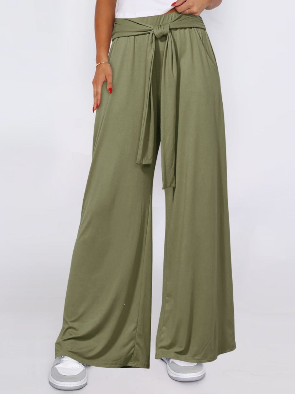 Tied Wide Leg Pants with Pockets Trendsi