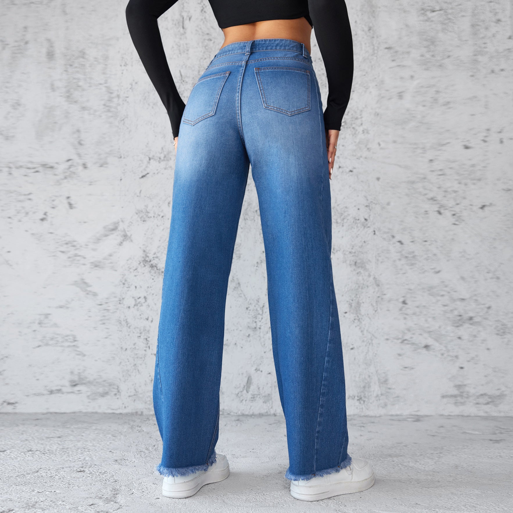 Fashion Straight Wide-leg Jeans Casual High-waist Non-elastic Womens Clothing ARZ