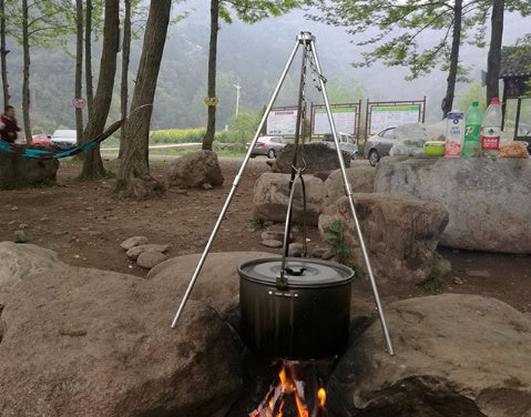 Compatible with Apple, Camping outdoor campfire tripod hanging pot picnic fire bracket aluminum alloy tripod camping supplies ARZ