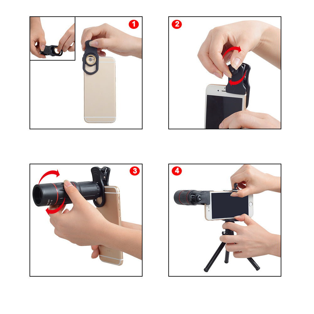 Compatible with Apple, 18X Telescope Zoom Mobile Phone Lens for iPhone Samsung Smartphones universal clip Telefon Camera Lens with tripod ARZ