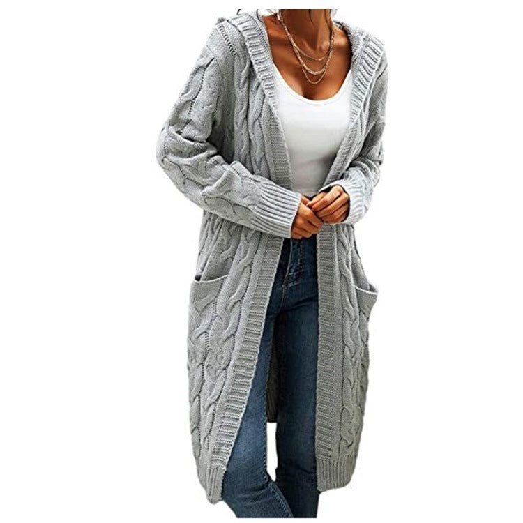 Women's Twisted Design Pocket Long Sleeve Sweater Solid Color Casual Coat ARZ