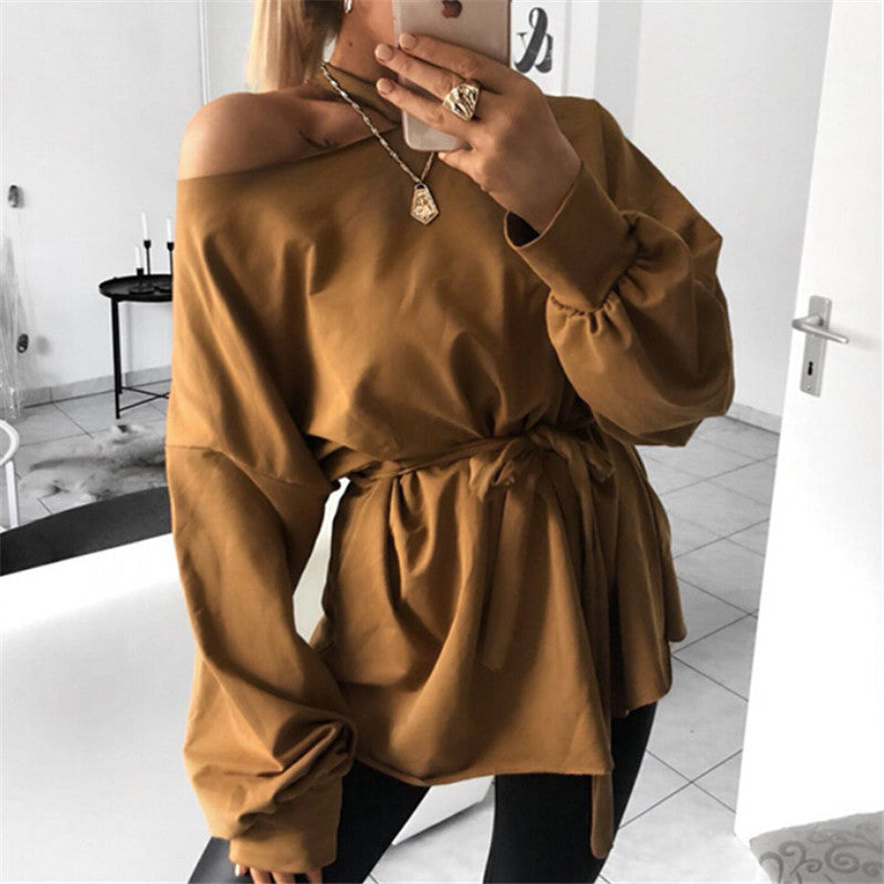 Long sleeve slant shoulder blouse ARZ