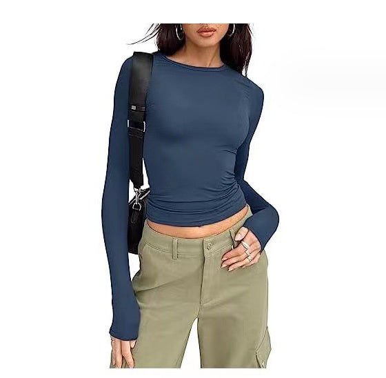 Women's Clothing Fashion Slim Long-sleeved Pullovers Tops Solid Causal Fit Shirts ARZ