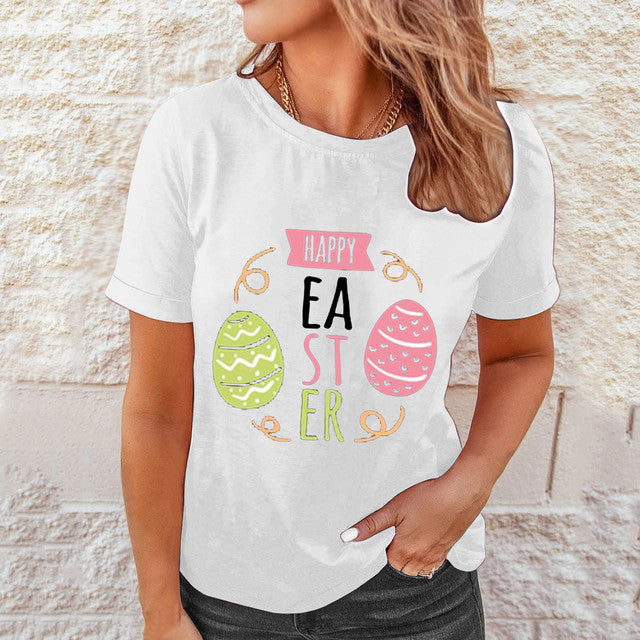 Shirts Women Easter Printed Casual Blouses Short Sleeve Tees ARZ