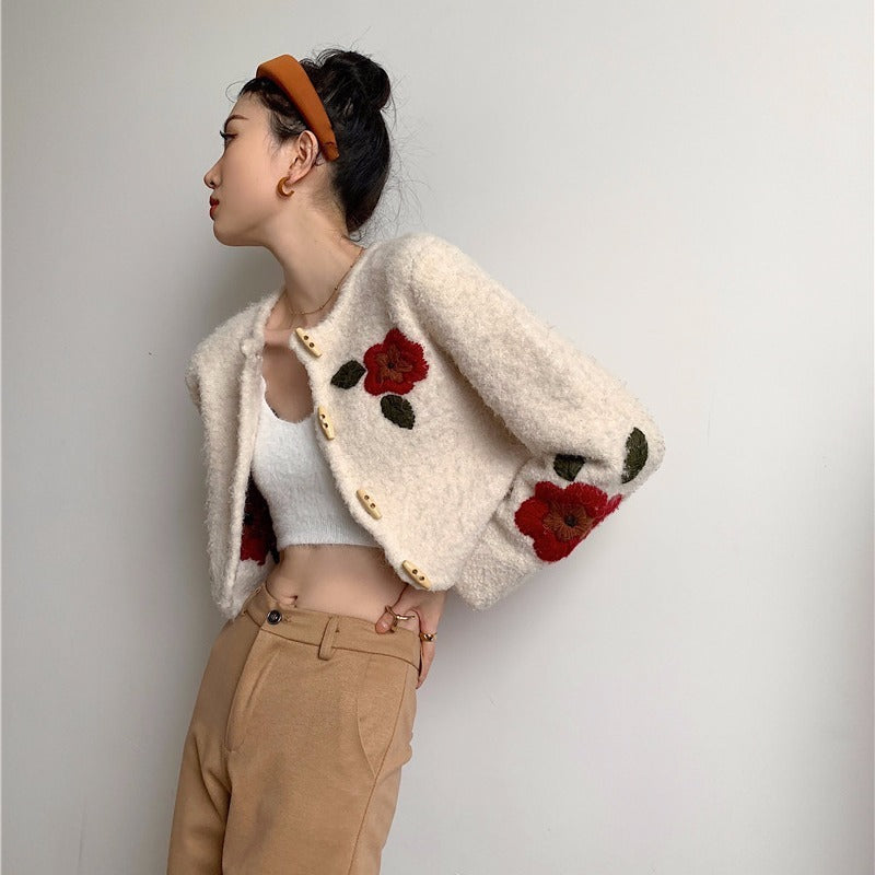 Hand Embroidery Wool Knitted Jacket Women ARZ