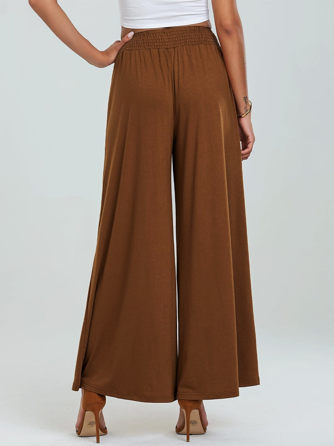 Pocketed Elastic Waist Wide Leg Pants Trendsi