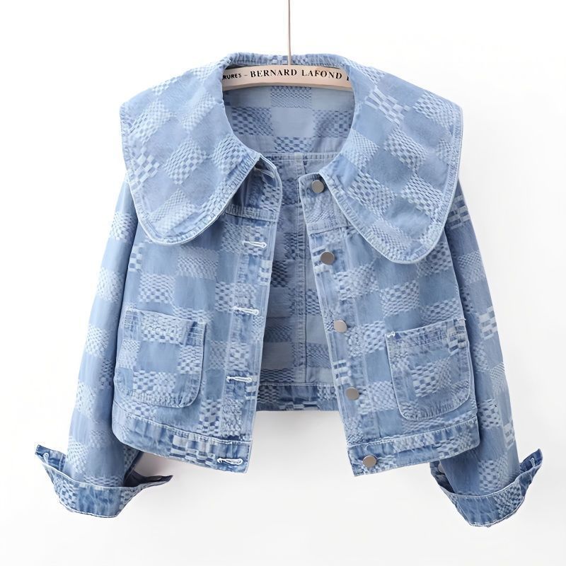 Niche Sailor Collar Jacquard Short Denim Coat ARZ