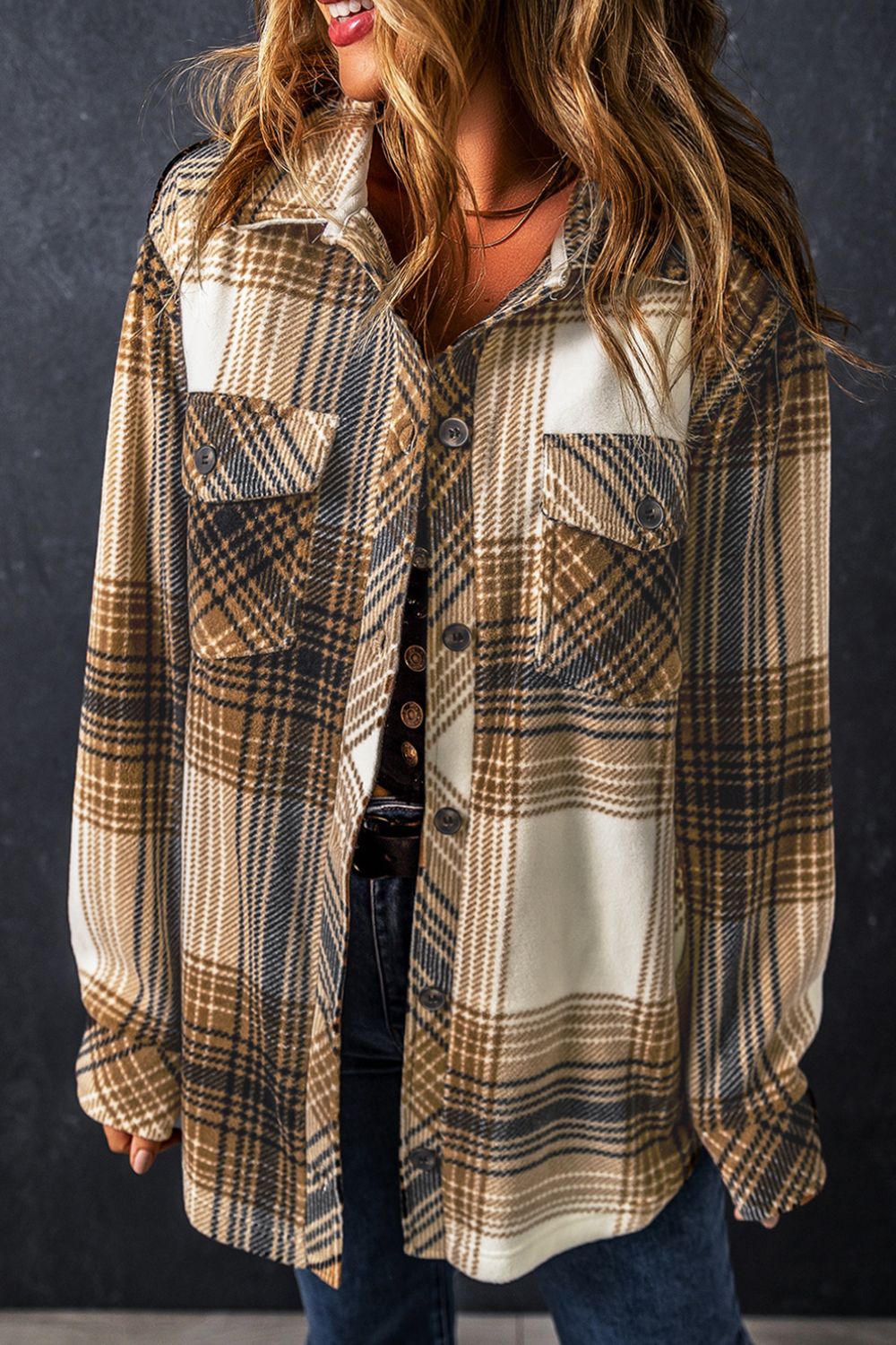 Plaid Button Up Long Sleeve Shacket Trendsi