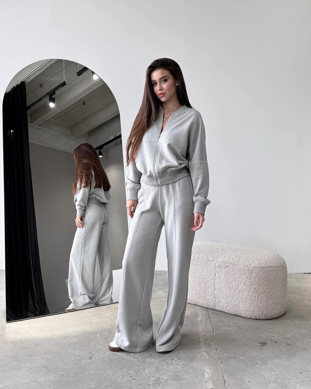 Spring Fashion Solid Color Zipper Cardigan Straight-leg Pants Women's Suit ARZ