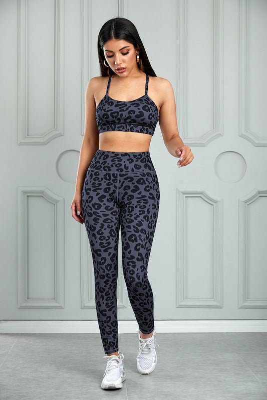 Leopard Cutout Sports Bra and Leggings Set Trendsi