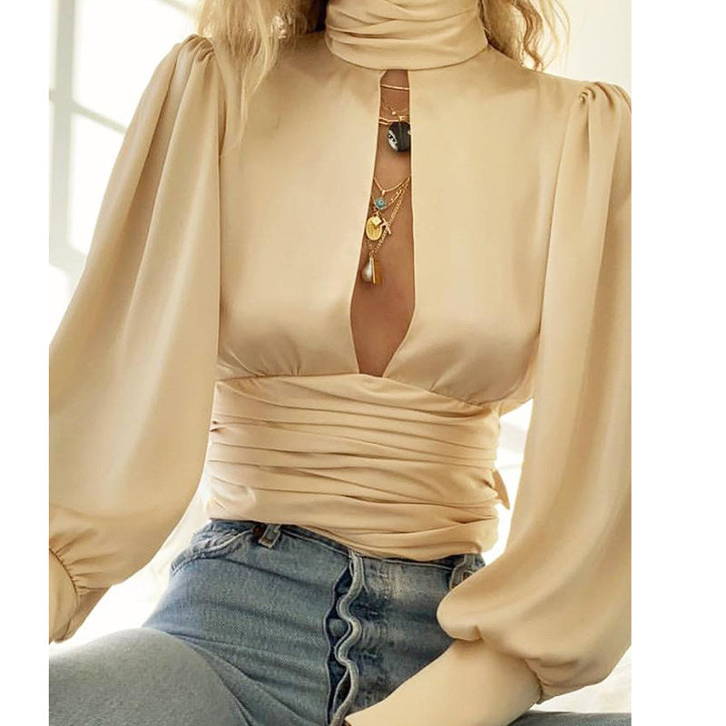 Turtleneck satin ladies shirt ARZ