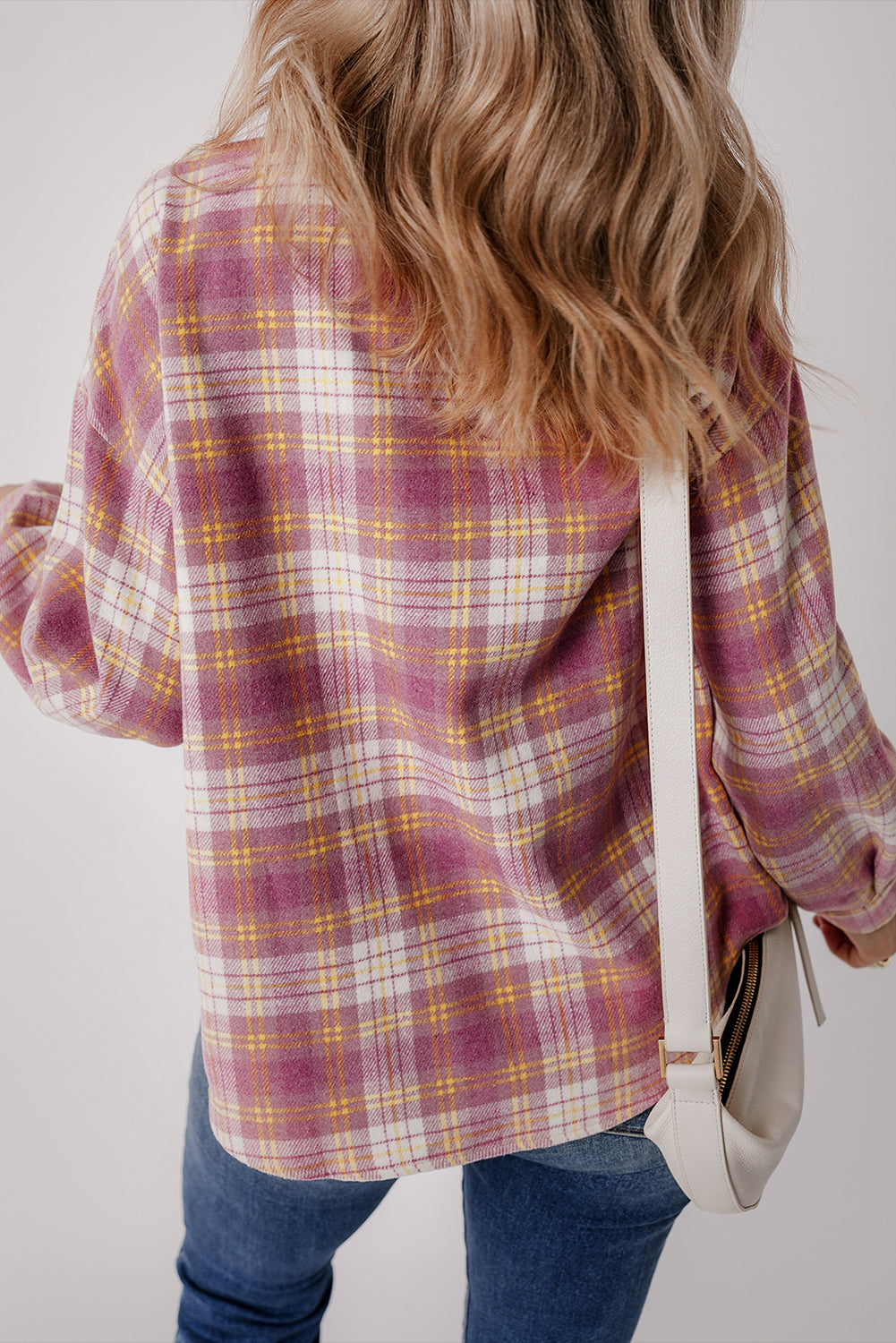 Plaid Collared Neck Button Up Shacket Trendsi