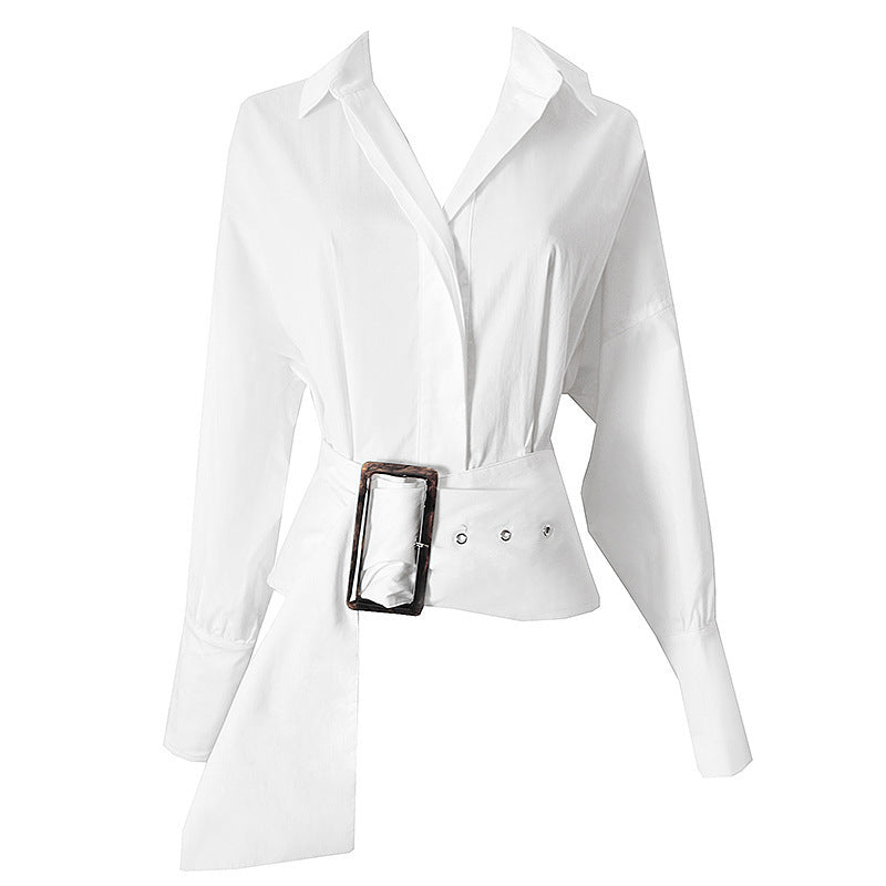 White Shirt Belt Design Niche Long Sleeve ARZ