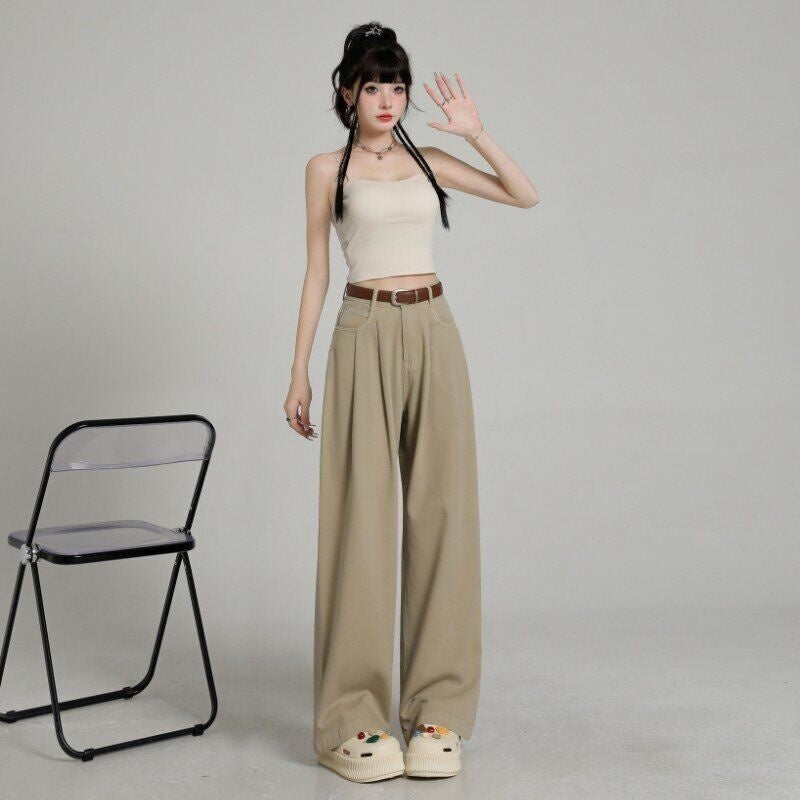 Summer Thin High Waist Belly Contracting Breathable Draping Lengthened Wide Leg Pants ARZ