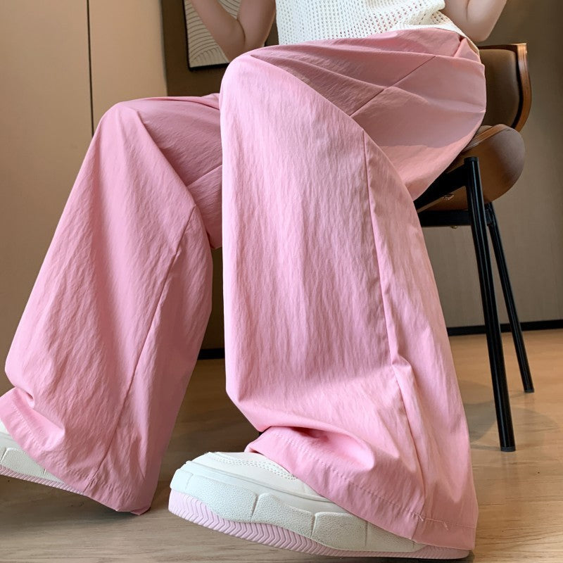 High Waist Drooping Straight Pleated Cotton And Linen Casual Pants ARZ